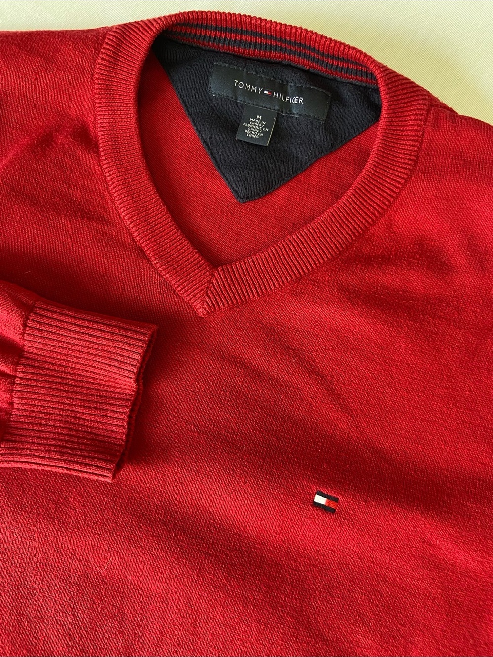 Tommy Hilfiger Men's Bright Red V-Neck Sweater
